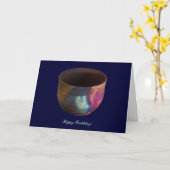 Copper Matt Raku - Gelukkige Verjaardag Kaart (Gele Bloem)