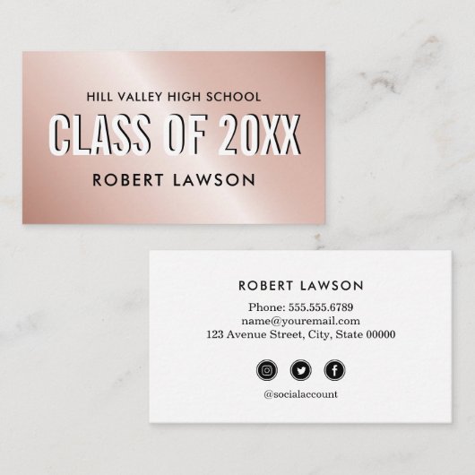 Copper Metallic Class Afstuderen Name Social Icon Visitekaartje (Voorkant / Achterkant)