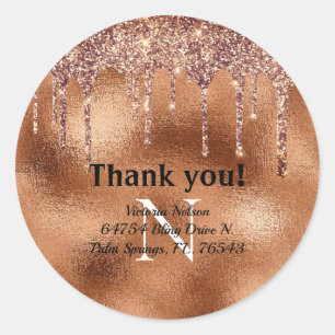 Copper Metallic Glitter Elegant Monogram Hartelijk Ronde Sticker