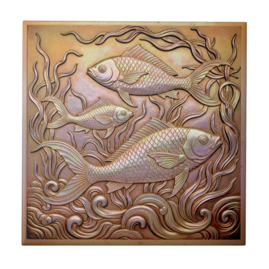 Copper Metallic Iridescent Fish D1223 Tegeltje (Voorkant)