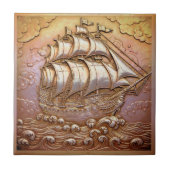 Copper Metallic Iridescent Sailing Ship D1223 Tegeltje (Voorkant)
