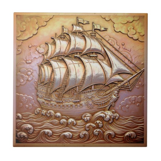 Copper Metallic Iridescent Sailing Ship D1223 Tegeltje (Voorkant)