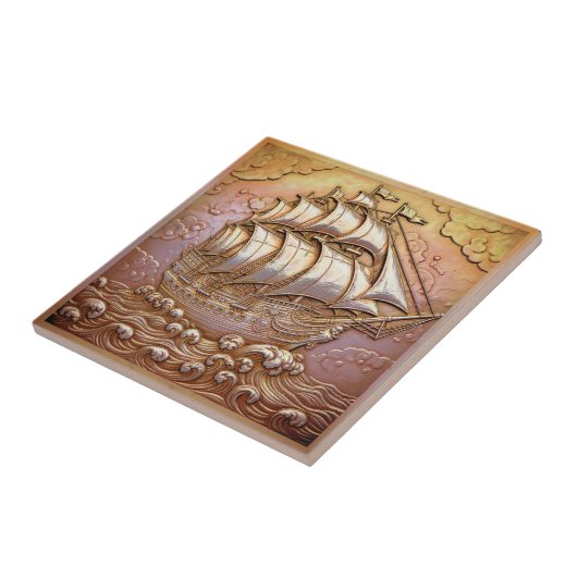 Copper Metallic Iridescent Sailing Ship D1223 Tegeltje (Zijkant)