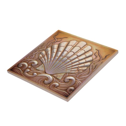 Copper Metallic Iridescent Scallop Shell D1223 Tegeltje (Zijkant)