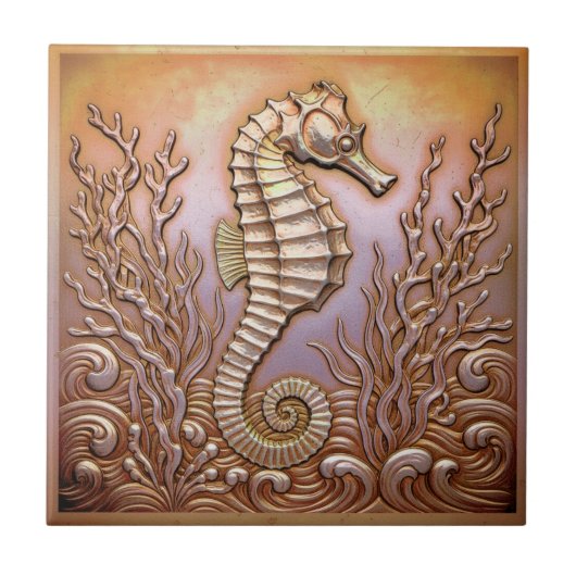 Copper Metallic Iridescent Seahorse D1223 Tegeltje (Voorkant)