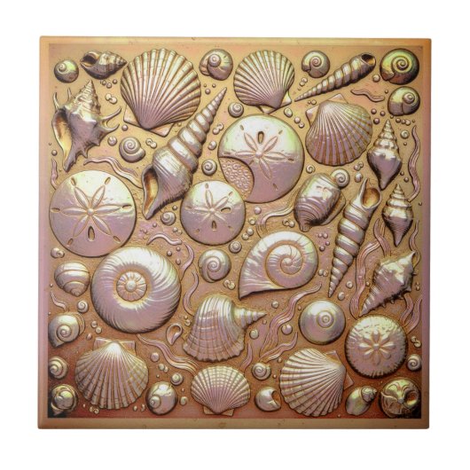 Copper Metallic Iridescent Seashells D1223 Tegeltje (Voorkant)