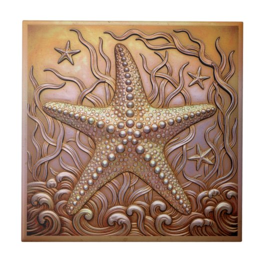 Copper Metallic Iridescent Starfish ID1223 Tegeltje (Voorkant)