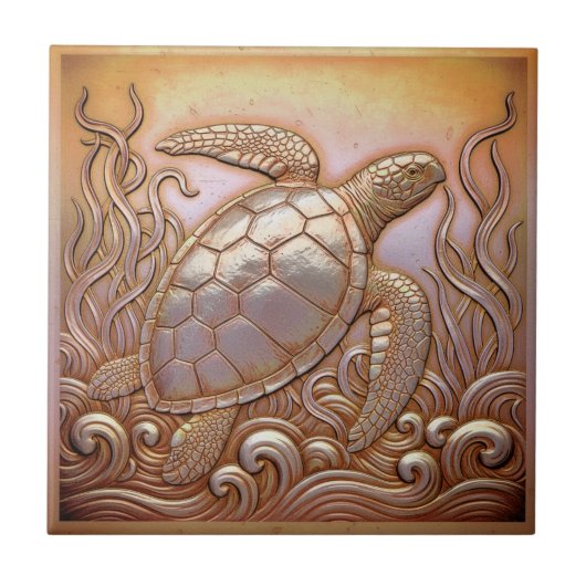 Copper Metallic Iridescent Turtle D1223 Tegeltje (Voorkant)