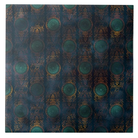 Copper Patina Damask Waterverf Pattern Tegeltje (Voorkant)