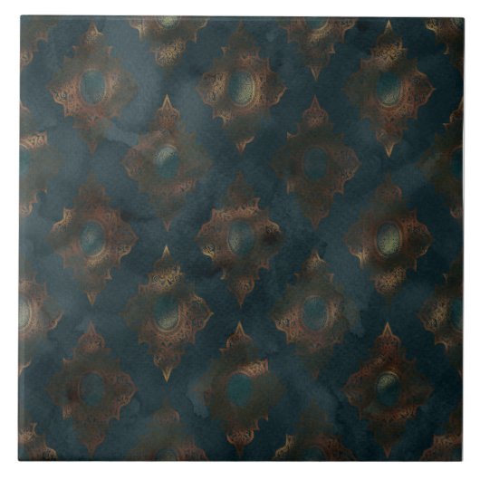 Copper Patina Damask Waterverf Pattern Tegeltje (Voorkant)