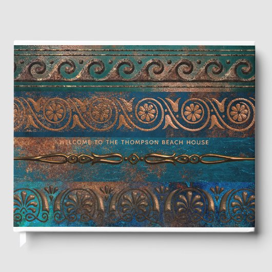 Copper Patina en Turquoise Grecian Metallic Gastenboek (Voorkant)