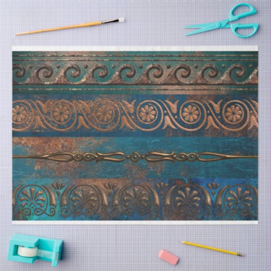 Copper Patina en Turquoise Grecian Metallic Tissuepapier (Craft)