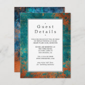 Copper Patina en Turquoise Wedding Guest Details Informatiekaartje (Voorkant / Achterkant)