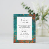 Copper Patina en Turquoise Wedding Guest Details Informatiekaartje (Staand voorkant)