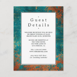 Copper Patina en Turquoise Wedding Guest Details Informatiekaartje