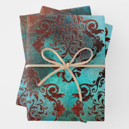 Copper Patina Rusted Damask Inpakpapier Vel