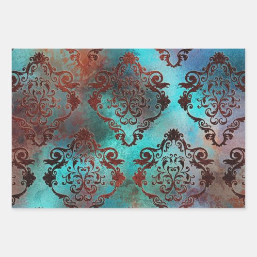 Copper Patina Rusted Damask Inpakpapier Vel (Voorkant)