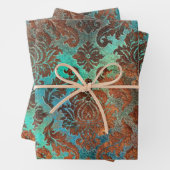 Copper Patina Rusted Damask Inpakpapier Vel (In situ)