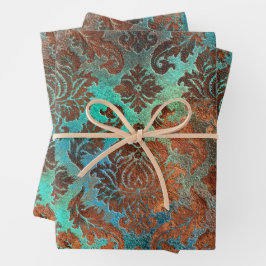 Copper Patina Rusted Damask Inpakpapier Vel