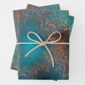Copper Patina Rusted Damask Inpakpapier Vel (In situ)