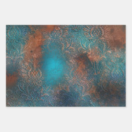 Copper Patina Rusted Damask Inpakpapier Vel