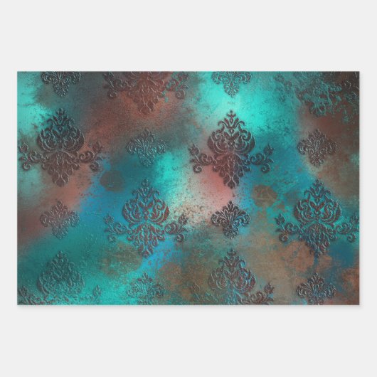 Copper Patina Rusted Damask Inpakpapier Vel (Voorkant 2)