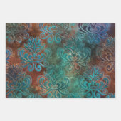 Copper Patina Rusted Damask Inpakpapier Vel (Voorkant 3)