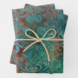 Copper Patina Rusted Damask Inpakpapier Vel