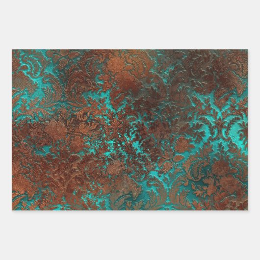 Copper Patina Rusted Damask Inpakpapier Vel (Voorkant 3)