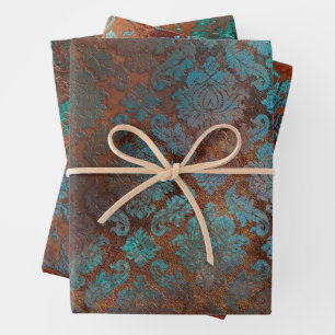 Copper Patina Rusted Damask Inpakpapier Vel