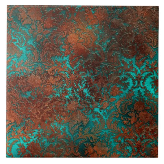 Copper Patina Rusted Damask Tegeltje (Voorkant)
