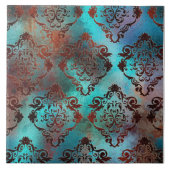 Copper Patina Rusted Damask Tegeltje (Voorkant)