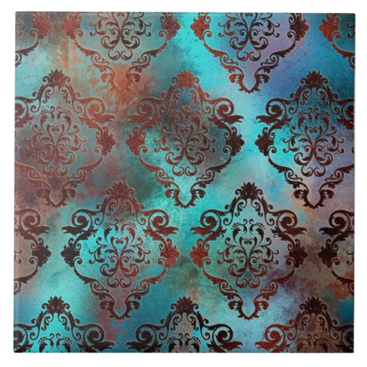 Copper Patina Rusted Damask Tegeltje (Voorkant)