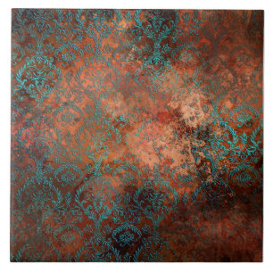 Copper Patina Rusted Damask Tegeltje