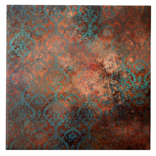Copper Patina Rusted Damask Tegeltje (Voorkant)