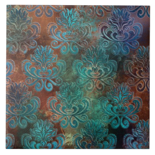 Copper Patina Rusted Damask Tegeltje (Voorkant)