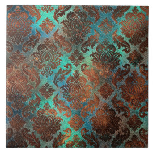 Copper Patina Rusted Damask Tegeltje