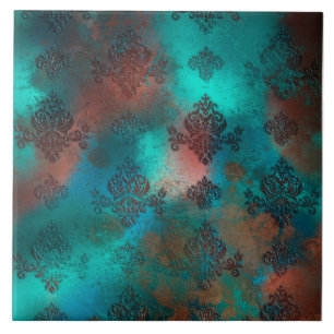 Copper Patina Rusted Damask Tegeltje
