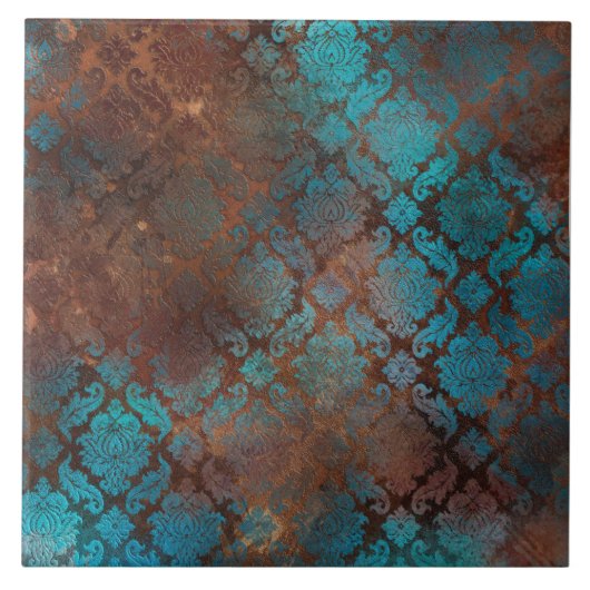 Copper Patina Rusted Damask Tegeltje (Voorkant)