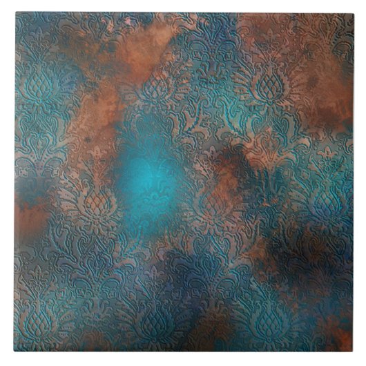 Copper Patina Rusted Damask Tegeltje (Voorkant)