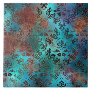 Copper Patina Rusted Damask Tegeltje