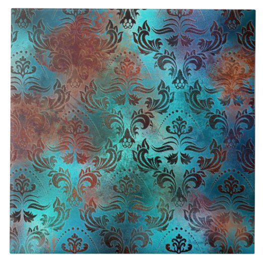 Copper Patina Rusted Damask Tegeltje (Voorkant)