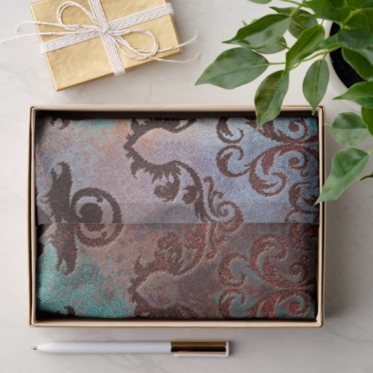 Copper Patina Rusted Damask Tissuepapier (Geschenk)