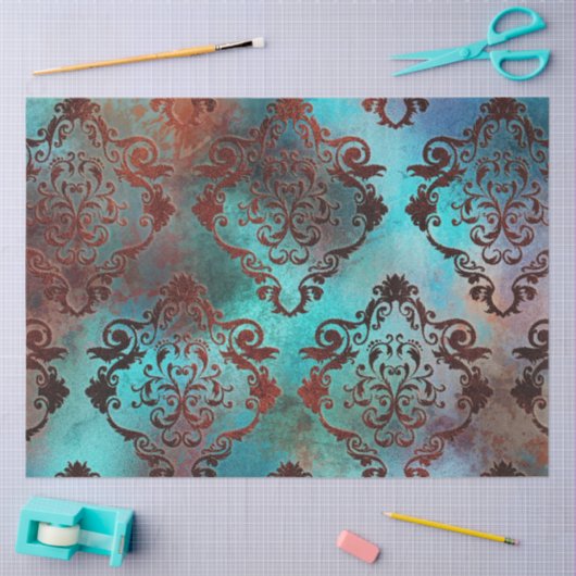 Copper Patina Rusted Damask Tissuepapier (Craft)