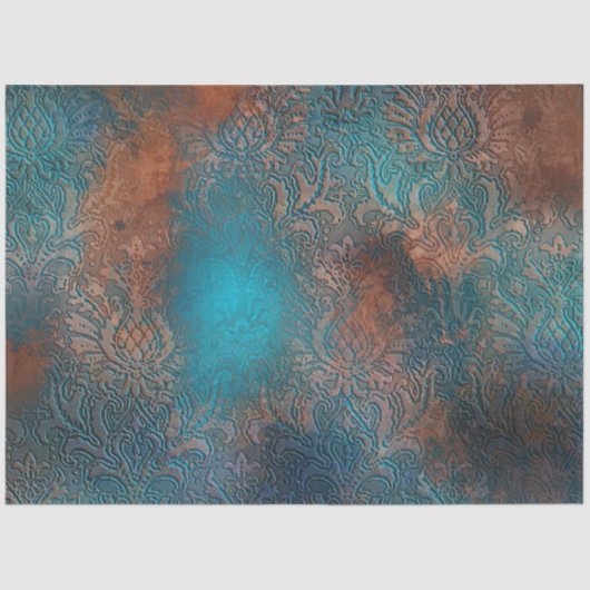 Copper Patina Rusted Damask Tissuepapier (Voorkant)
