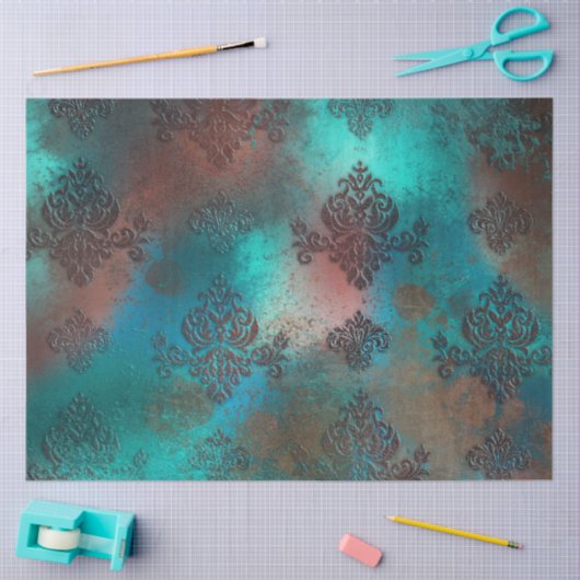 Copper Patina Rusted Damask Tissuepapier (Craft)
