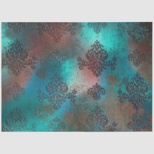 Copper Patina Rusted Damask Tissuepapier (Voorkant)