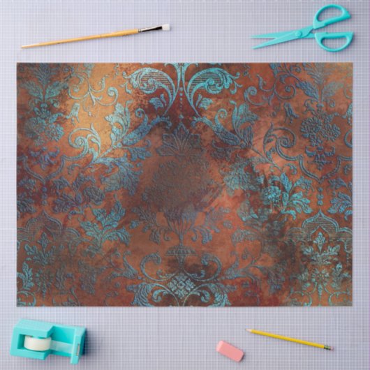 Copper Patina Rusted Damask Tissuepapier (Craft)