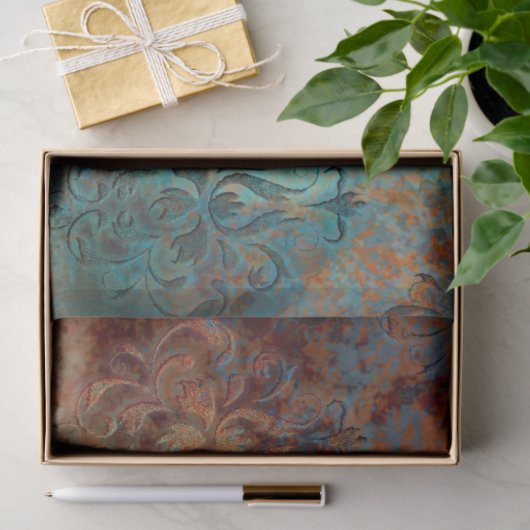 Copper Patina Rusted Damask Tissuepapier (Geschenk)