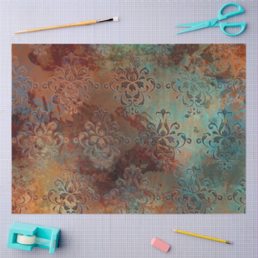 Copper Patina Rusted Damask Tissuepapier (Craft)